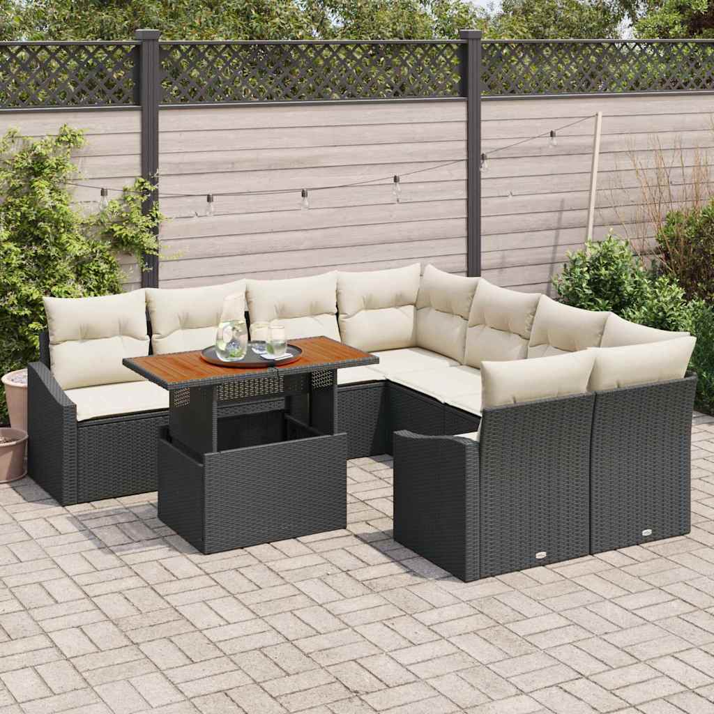 vidaXL Tuin Eettafel Set met kussen Zwart en Crème 100 x 55 x 73 cm