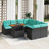 vidaXL Garden Dining Set with Cushions 9 pcs Black and Teal