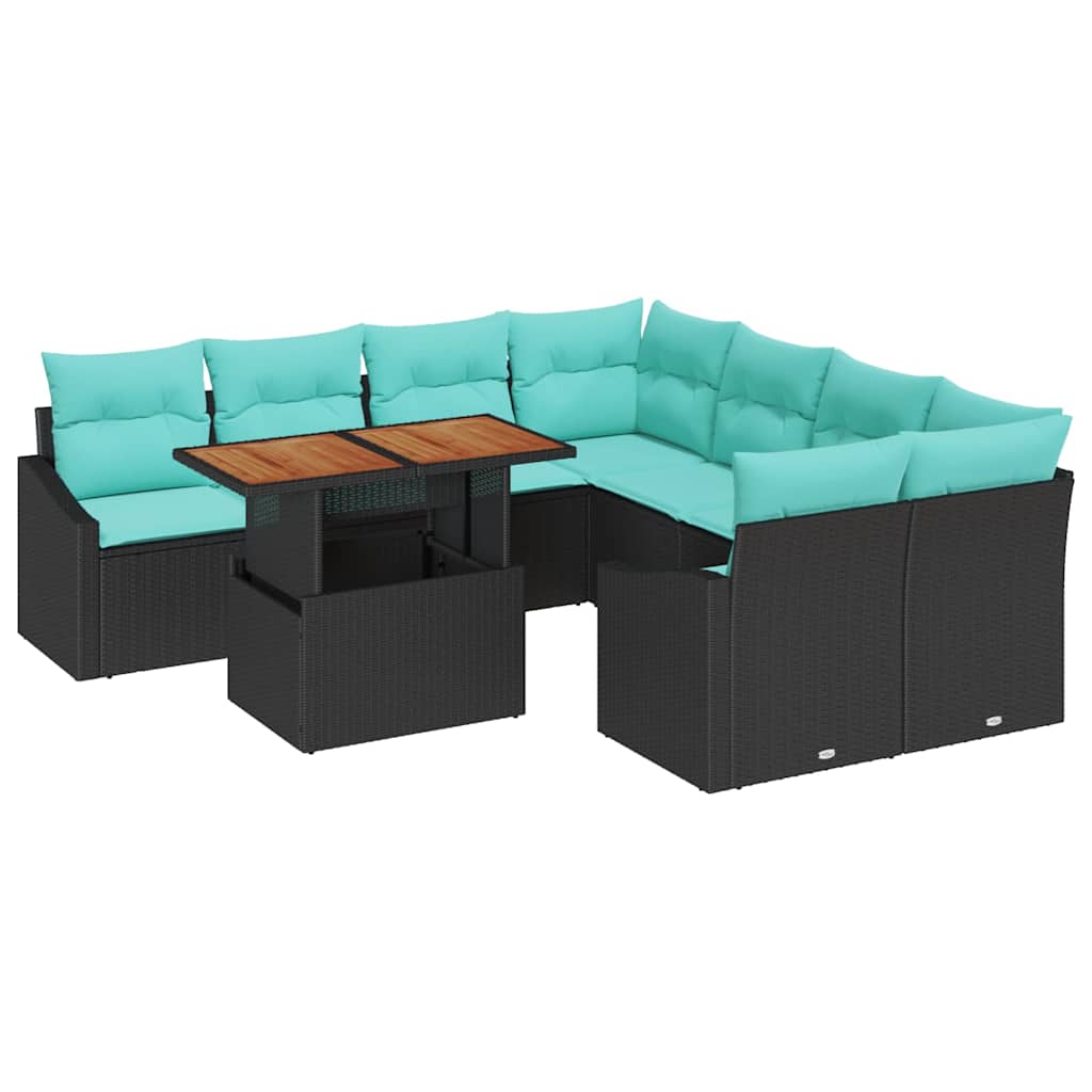 vidaXL Garden Dining Set with Cushions 9 pcs Black and Teal