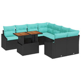 vidaXL Garden Dining Set with Cushions 9 pcs Black and Teal