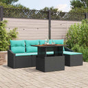 vidaXL Tuin Eettafel Set met kussen 6 pcs Zwart en Blauwgroen