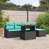 vidaXL Tuin Eettafel Set met kussen 6 pcs Zwart en Blauwgroen