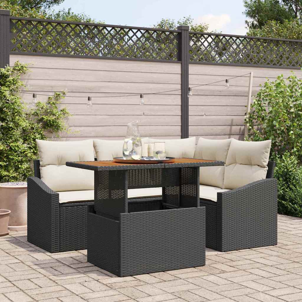 vidaXL Tuin Eettafel Set met kussen 5 pcs Zwart en Crème