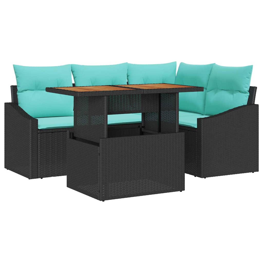 vidaXL Tuin Eettafel Set met kussen 5 pcs Zwart en Blauwgroen