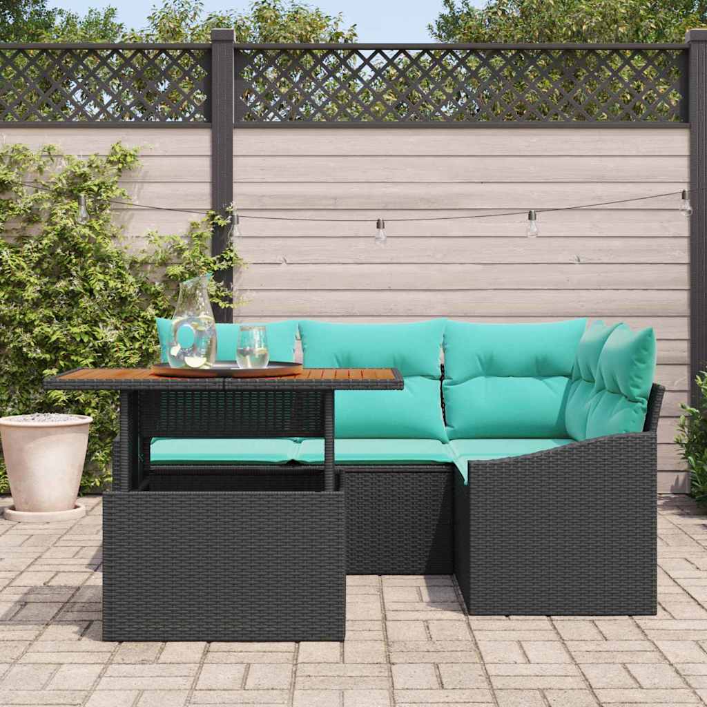 vidaXL Tuin Eettafel Set met kussen 5 pcs Zwart en Blauwgroen