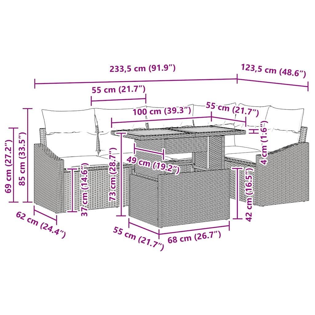 vidaXL Garden Dining Set with Cushions 6 pcs Black and Cream