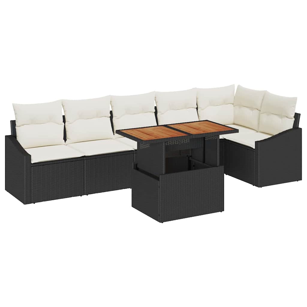 vidaXL Tuin Eettafel Set met kussen 7 pcs Zwart en Crème