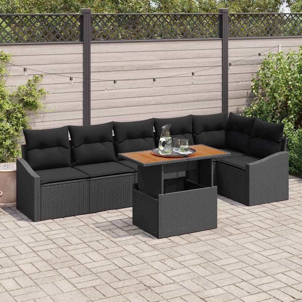 vidaXL Tuin Eettafel Set met kussen 7 pcs Zwart en Crème