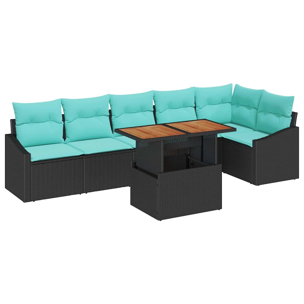 vidaXL Tuin Eettafel Set met kussen 7 pcs Zwart en Blauwgroen
