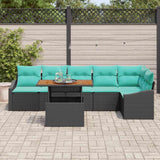 vidaXL Tuin Eettafel Set met kussen 7 pcs Zwart en Blauwgroen