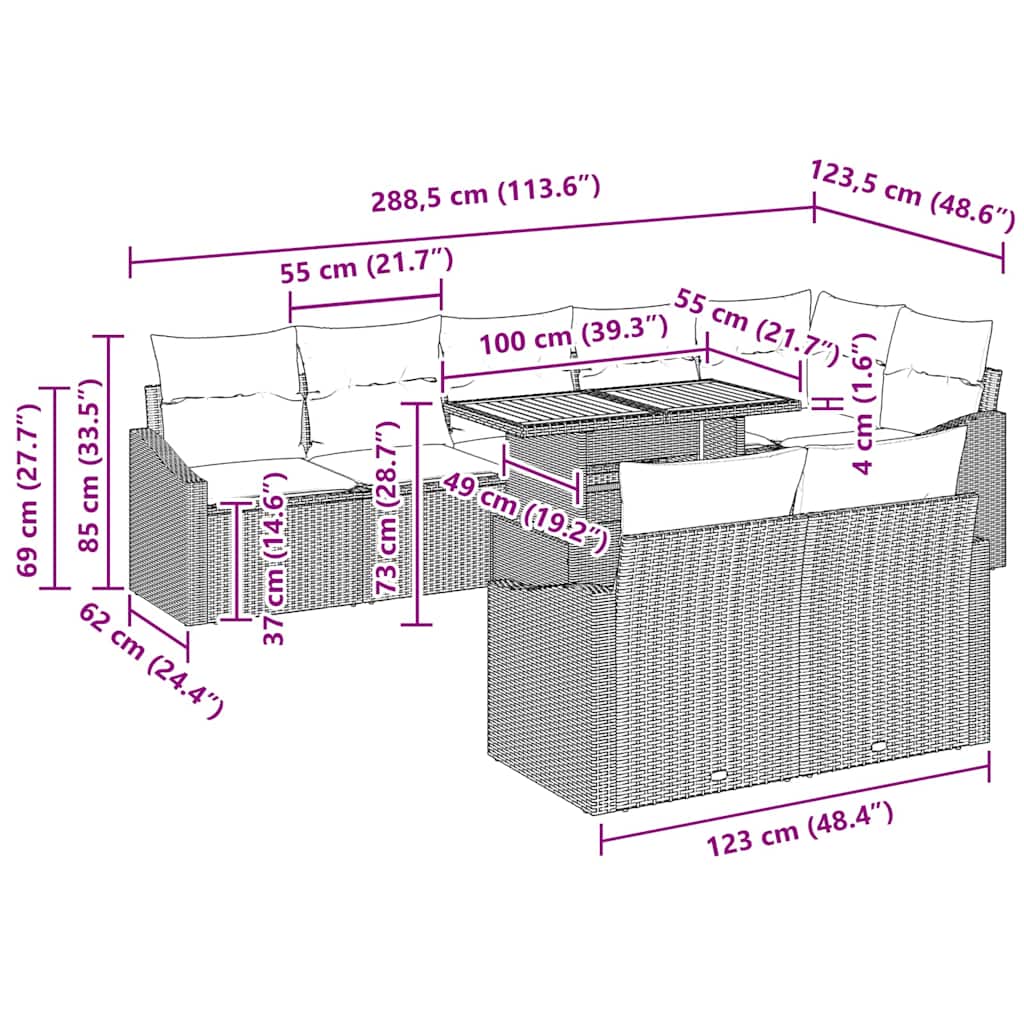 vidaXL Tuinbank Set met kussen met kussen 9 pcs Zwart en Crème