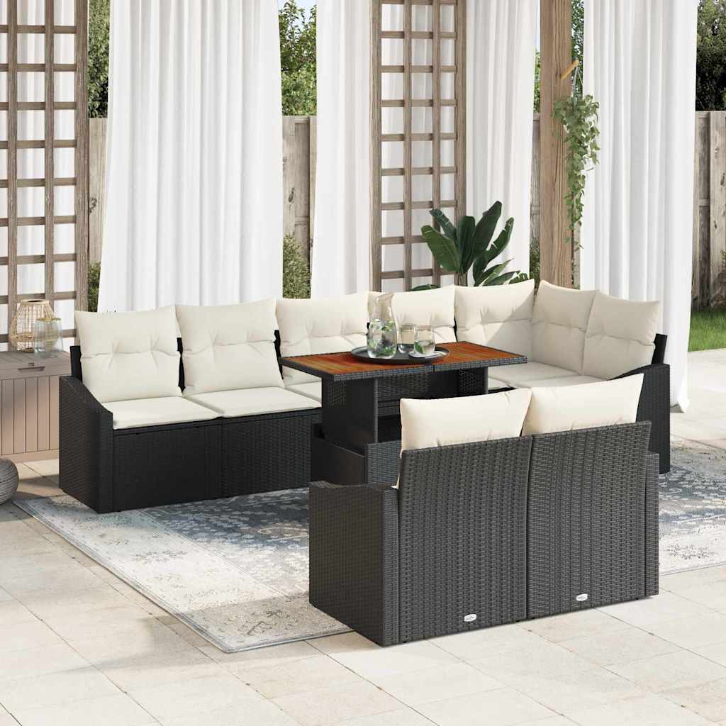 vidaXL Tuinbank Set met kussen met kussen 9 pcs Zwart en Crème
