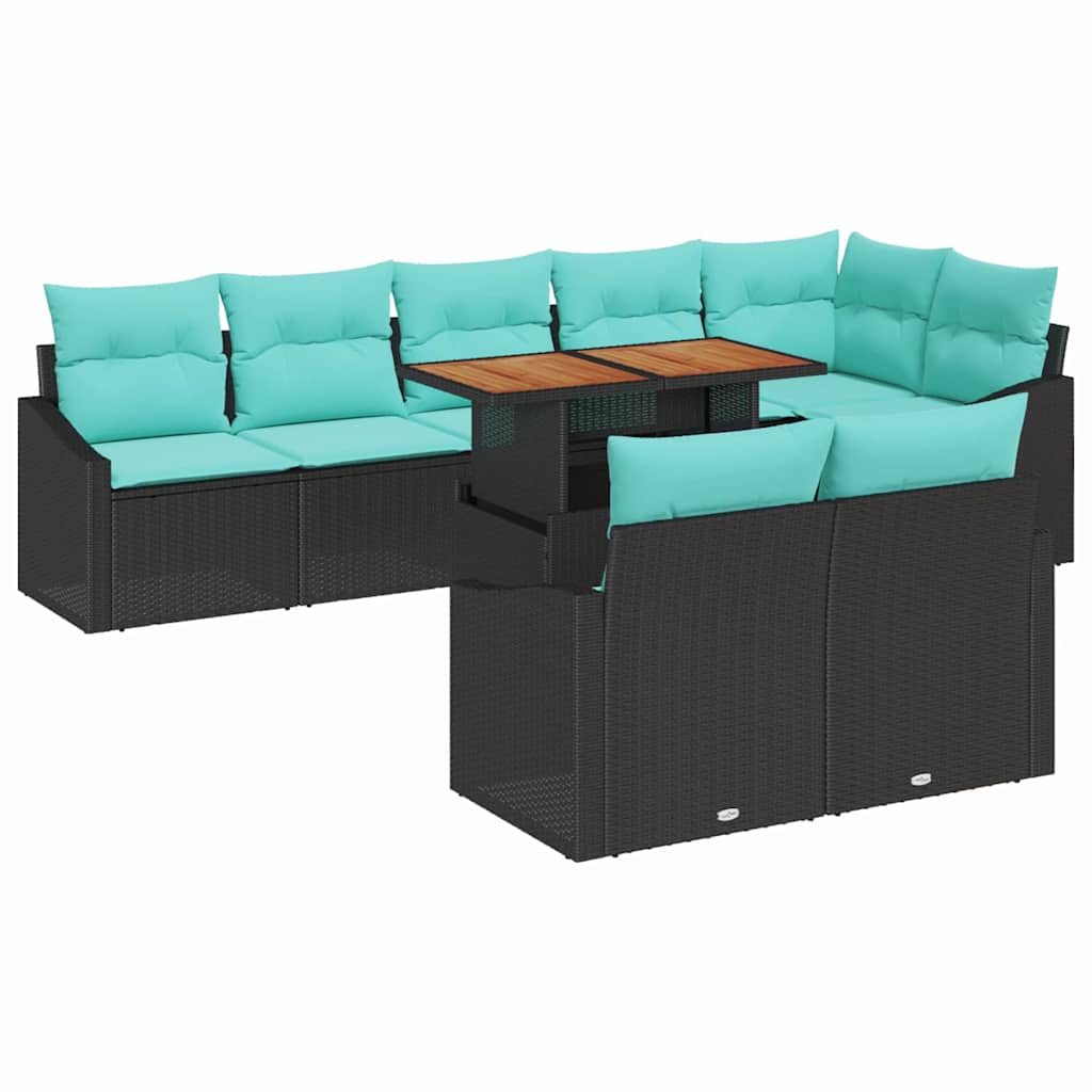 vidaXL Garden Dining Set with Cushions 9 pcs Black and Teal