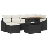 vidaXL Tuin Eettafel Set met kussen 7 pcs Zwart en Crème