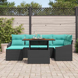 vidaXL Tuin Eettafel Set met kussen 7 pcs Zwart en Blauwgroen