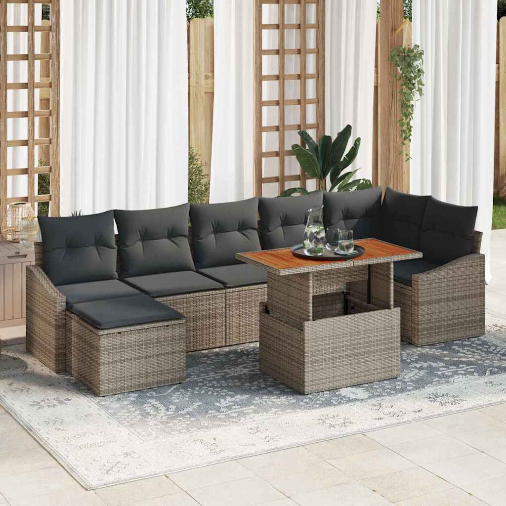 vidaXL Tuin Eettafel Set met kussen 8 pcs Zwart en Crème