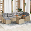 vidaXL Tuin Eettafel Set met kussen 8 pcs Zwart en Crème