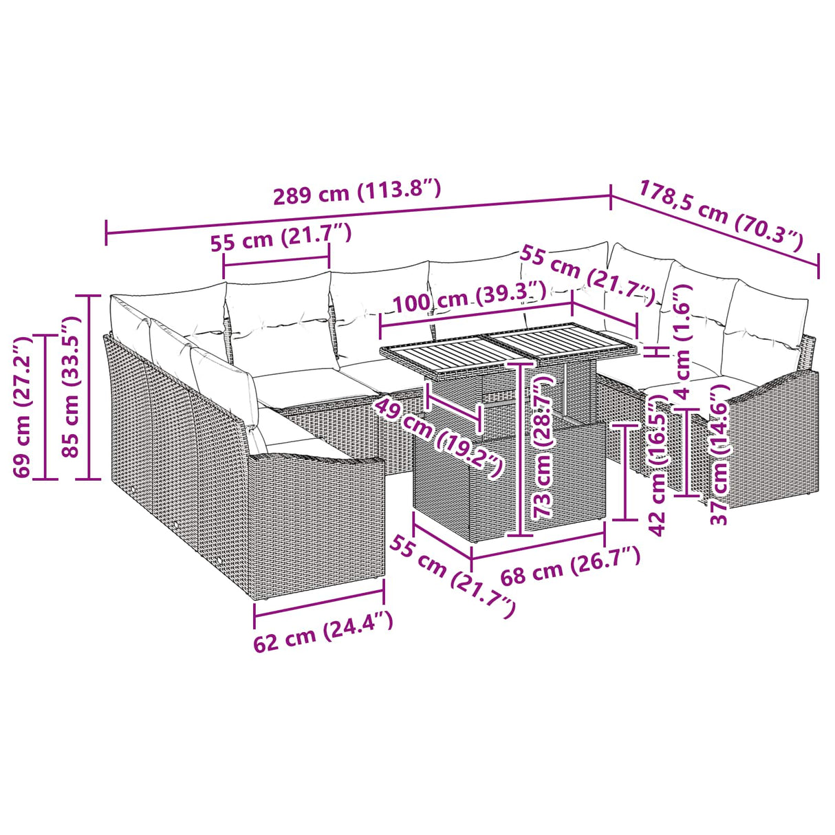vidaXL Tuin Eettafel Set met kussen 10 pcs Zwart en Blauwgroen