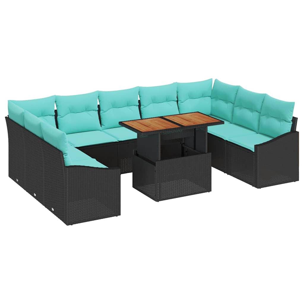 vidaXL Tuin Eettafel Set met kussen 10 pcs Zwart en Blauwgroen