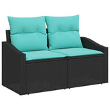 vidaXL Tuin Eettafel Set met kussen 10 pcs Zwart en Blauwgroen