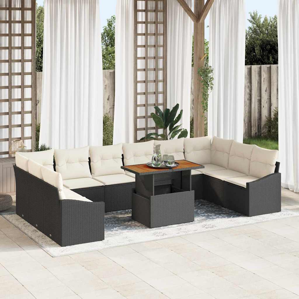 vidaXL Tuin Eettafel Set met kussen 11 pcs Zwart en Crème