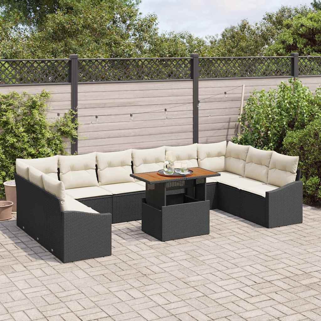 vidaXL Tuin Eettafel Set met kussen 11 pcs Zwart en Crème