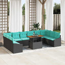 vidaXL Tuin Eettafel Set met kussen 11 pcs Zwart en Blauwgroen