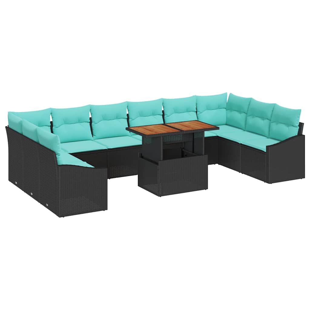 vidaXL Tuin Eettafel Set met kussen 11 pcs Zwart en Blauwgroen