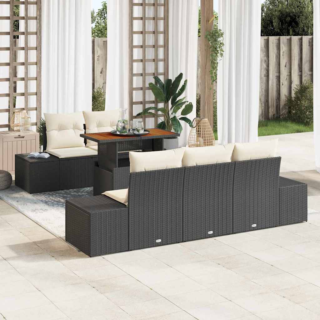 vidaXL Tuin Eettafel Set met kussen 6 pcs Zwart en Crème