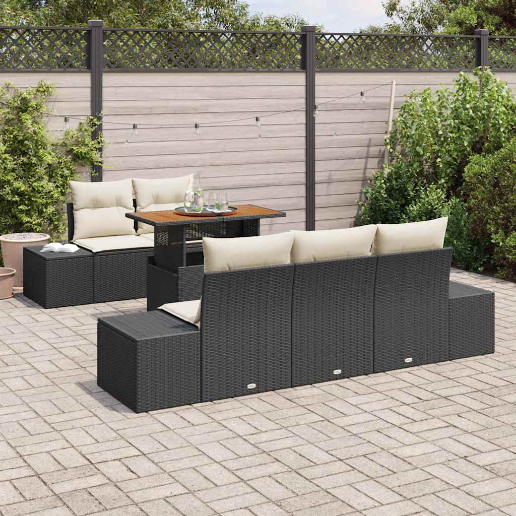 vidaXL Tuin Eettafel Set met kussen 6 pcs Zwart en Crème