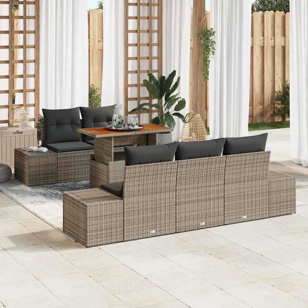 vidaXL Tuin Eettafel Set met kussen 6 pcs Zwart en Crème