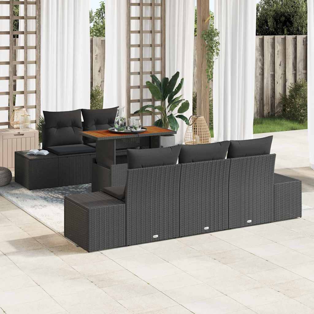 vidaXL Tuin Eettafel Set met kussen 6 pcs Zwart en Crème