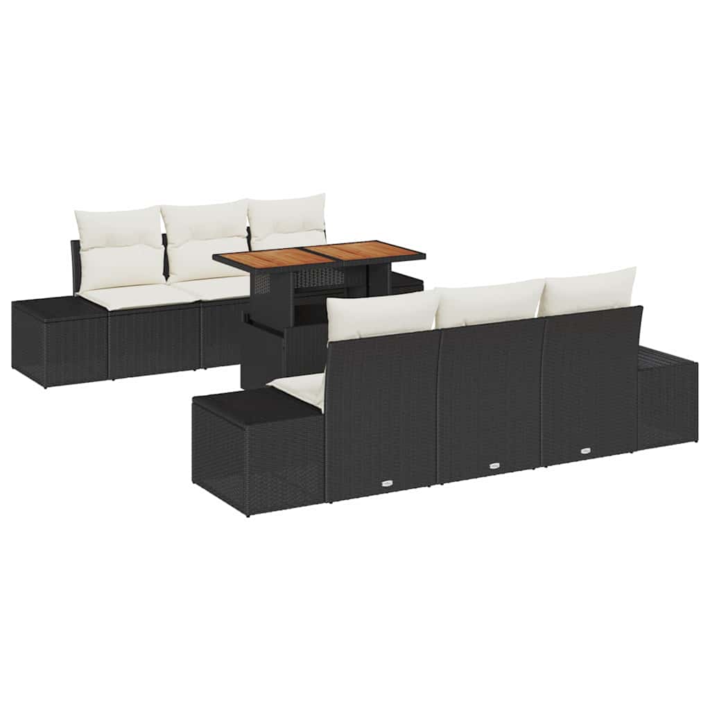 vidaXL Tuin Eettafel Set met kussen 7 pcs Zwart en Crème