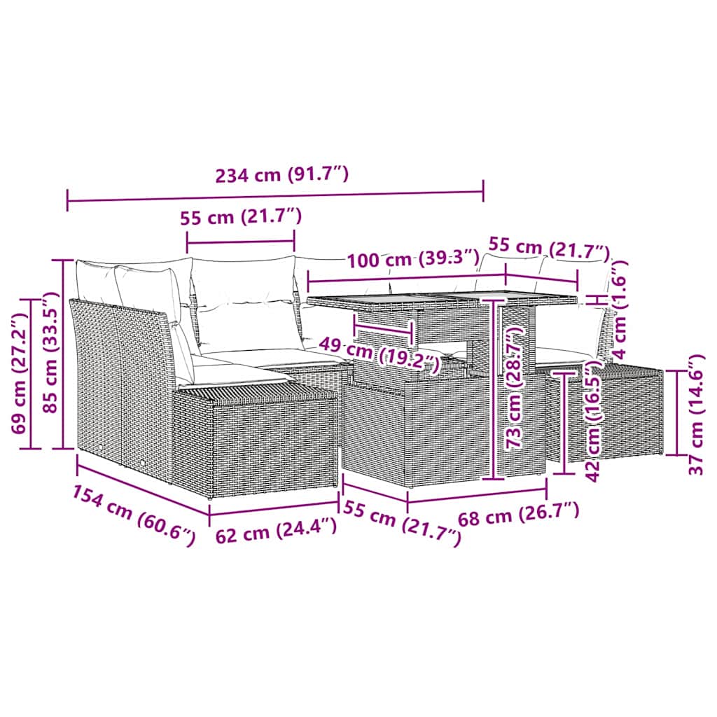 vidaXL Garden Dining Set with Cushions 7 pcs Black and Cream