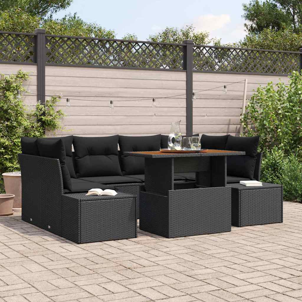 vidaXL Garden Dining Set with Cushions 7 pcs Black and Cream