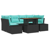 vidaXL Tuin Eettafel Set met kussen 7 pcs Zwart en Blauwgroen