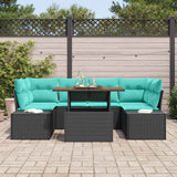 vidaXL Tuin Eettafel Set met kussen 7 pcs Zwart en Blauwgroen