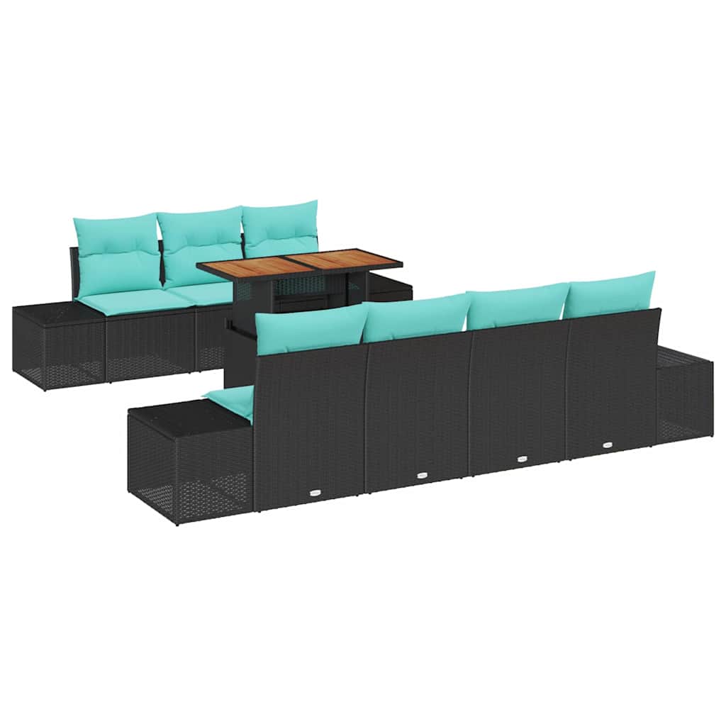 vidaXL Tuin Eettafel Set 8 st 7-Aantal zitplaatsen Zwart en Blauwgroen
