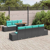 vidaXL Tuin Eettafel Set 8 st 7-Aantal zitplaatsen Zwart en Blauwgroen