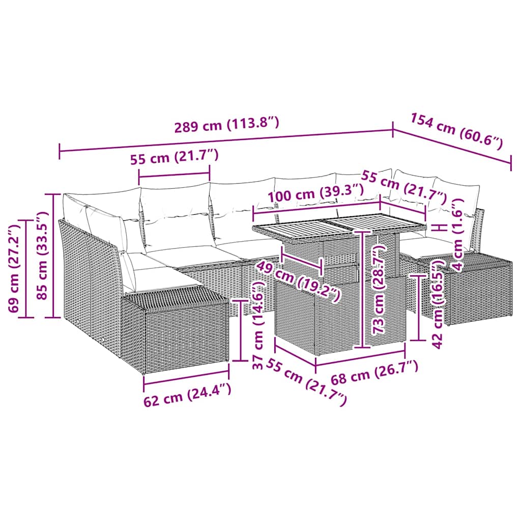 vidaXL Garden Dining Set with Cushions 8 pcs Black and Cream