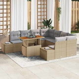 vidaXL Tuin Eettafel Set met kussen 9 pcs Zwart en Crème