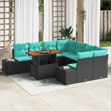 vidaXL Tuin Eettafel Set met kussen 9 pcs Zwart en Blauwgroen