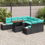 vidaXL Tuin Eettafel Set met kussen 9 pcs Zwart en Blauwgroen