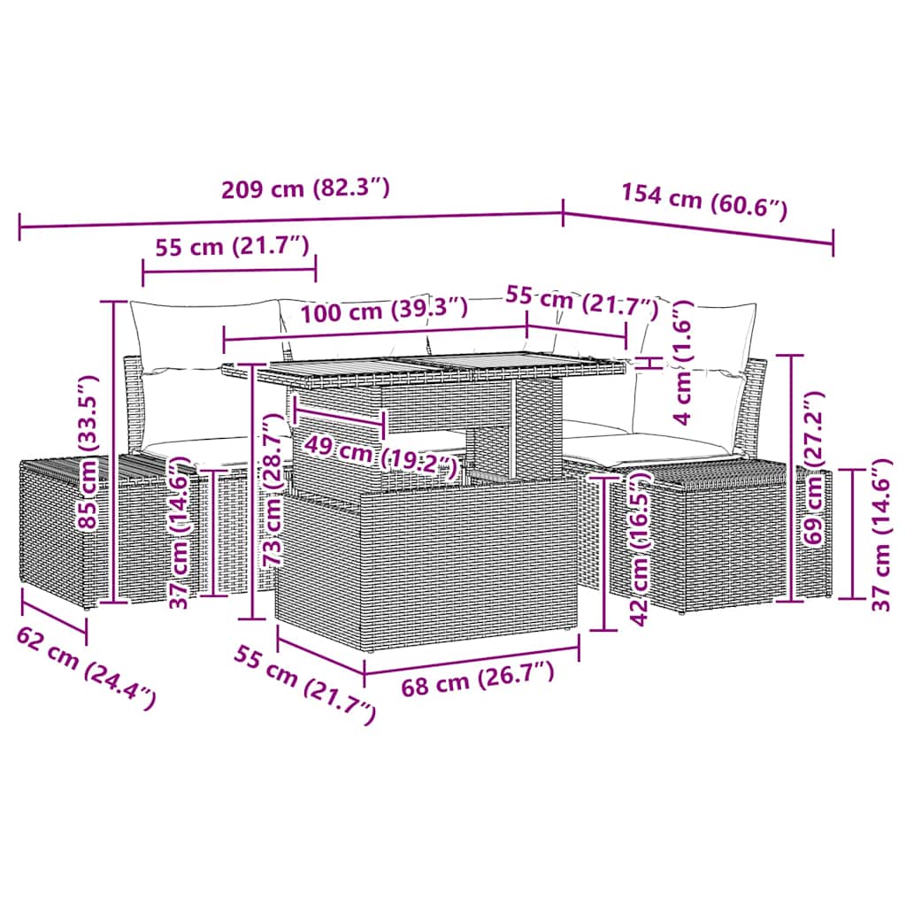 vidaXL Tuinbank Set met kussen met kussen 5 pcs Zwart en Crème