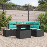 vidaXL Tuin Eettafel Set met kussen 5 pcs Zwart en Blauwgroen