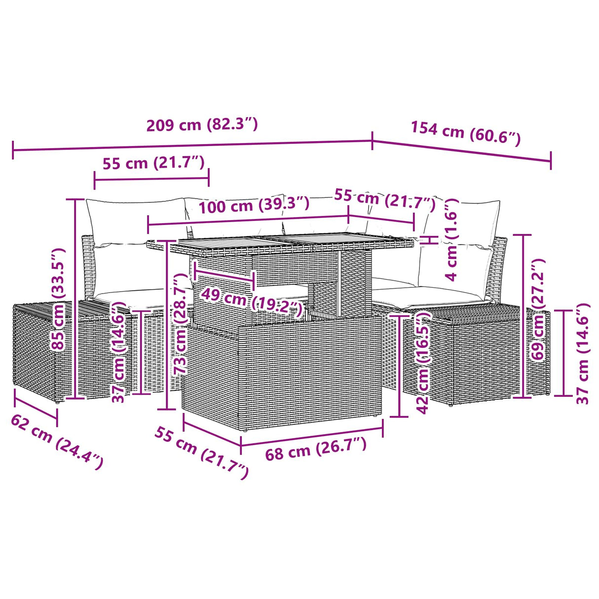 vidaXL Tuin Eettafel Set met kussen 5 pcs Zwart en Blauwgroen