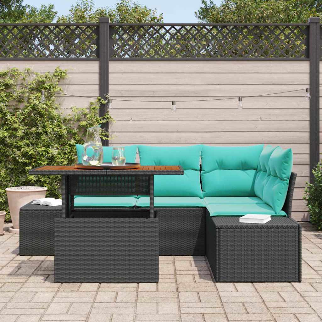 vidaXL Tuin Eettafel Set met kussen 5 pcs Zwart en Blauwgroen