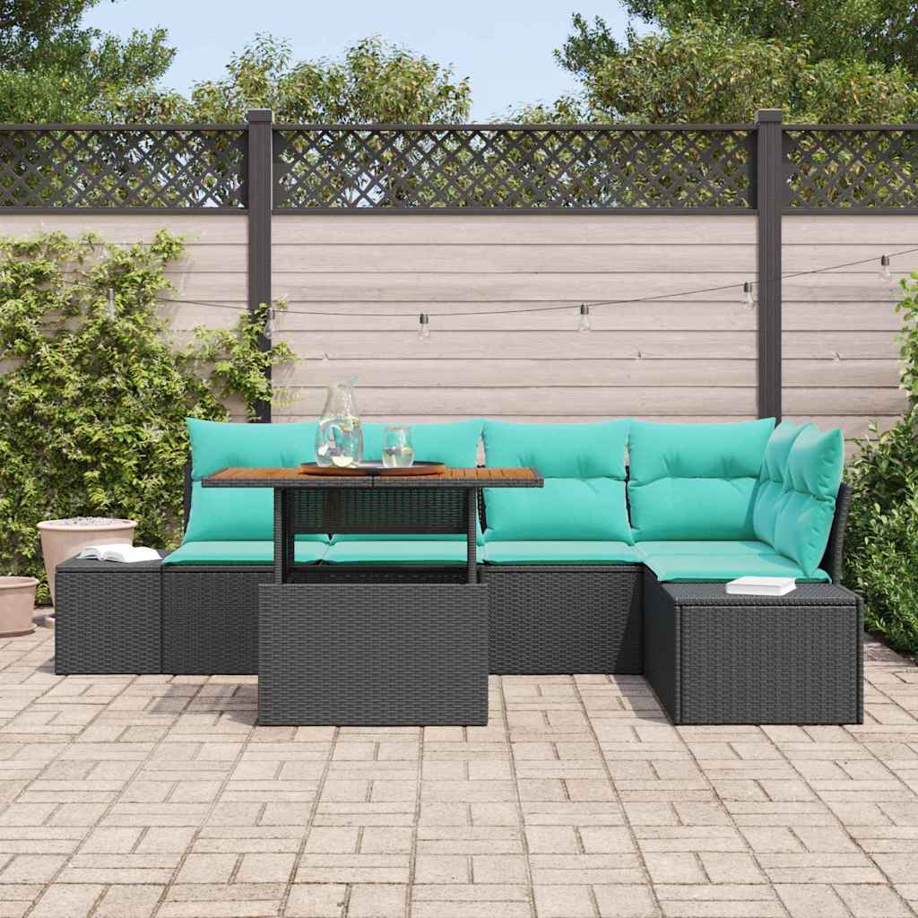 vidaXL Garden Bench Set with Cushion 6 pcs Black and Teal