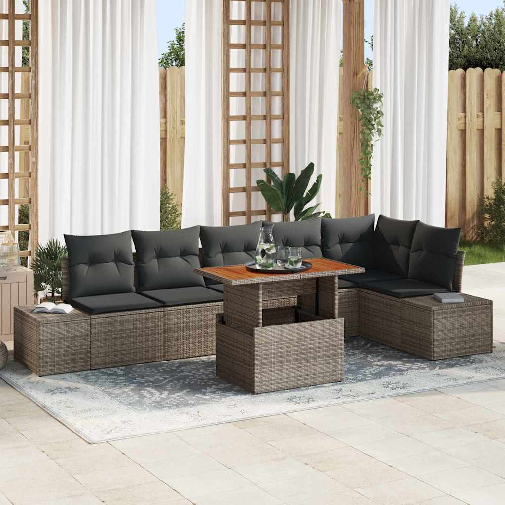 vidaXL Tuin Eettafel Set met kussen 7 pcs Zwart en Crème