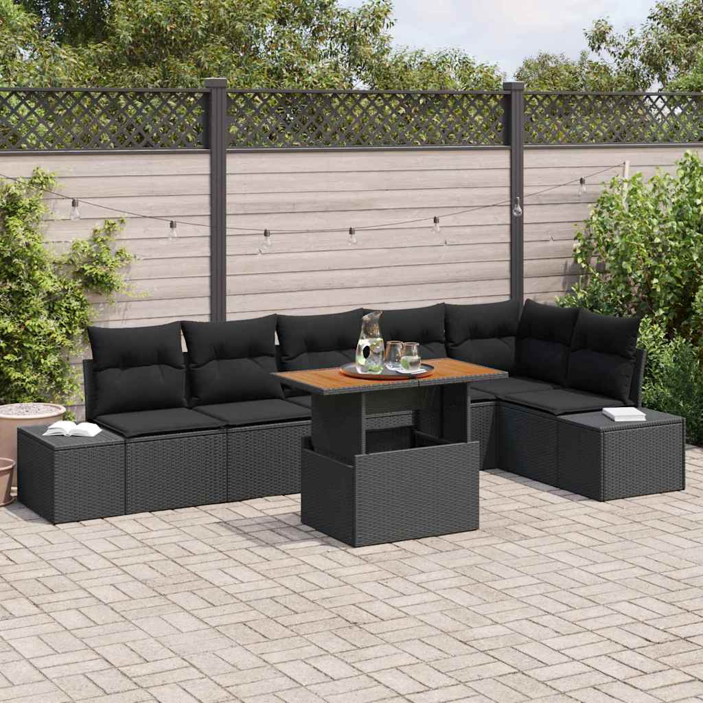 vidaXL Tuin Eettafel Set met kussen 7 pcs Zwart en Crème